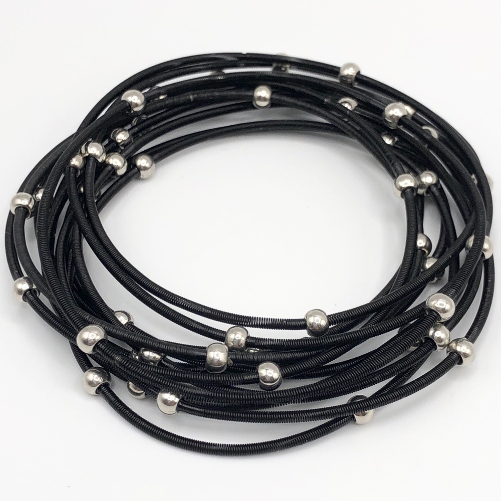 NEW PIANO WIRE BRACELET SET BLACK SILVER